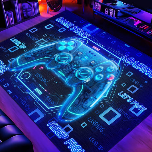 Gaming Rugs for Boys Bedroom - 3D Cyberpunk Blue Gamer Area Rug for Living Room,Teens Room, Kids Playroom, Gamer Rugs Gaming Room Non-Slip Floor Mat Video Games Area Carpets 71×47 Inches