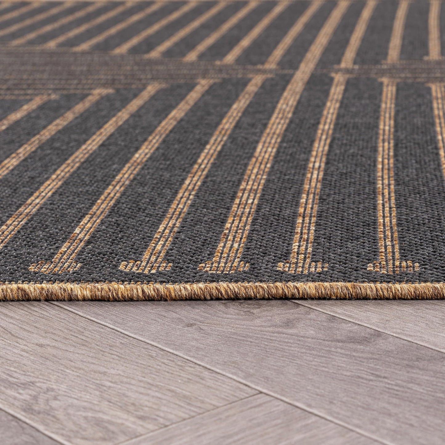 Rugshop Geometric Lines Indoor Outdoor Flat Woven Area Rug,Natural Jute-Style,Easy-Care Patio Rug for Backyard Porch Deck Balcony, 5' x 7' Dark Gray/Natural