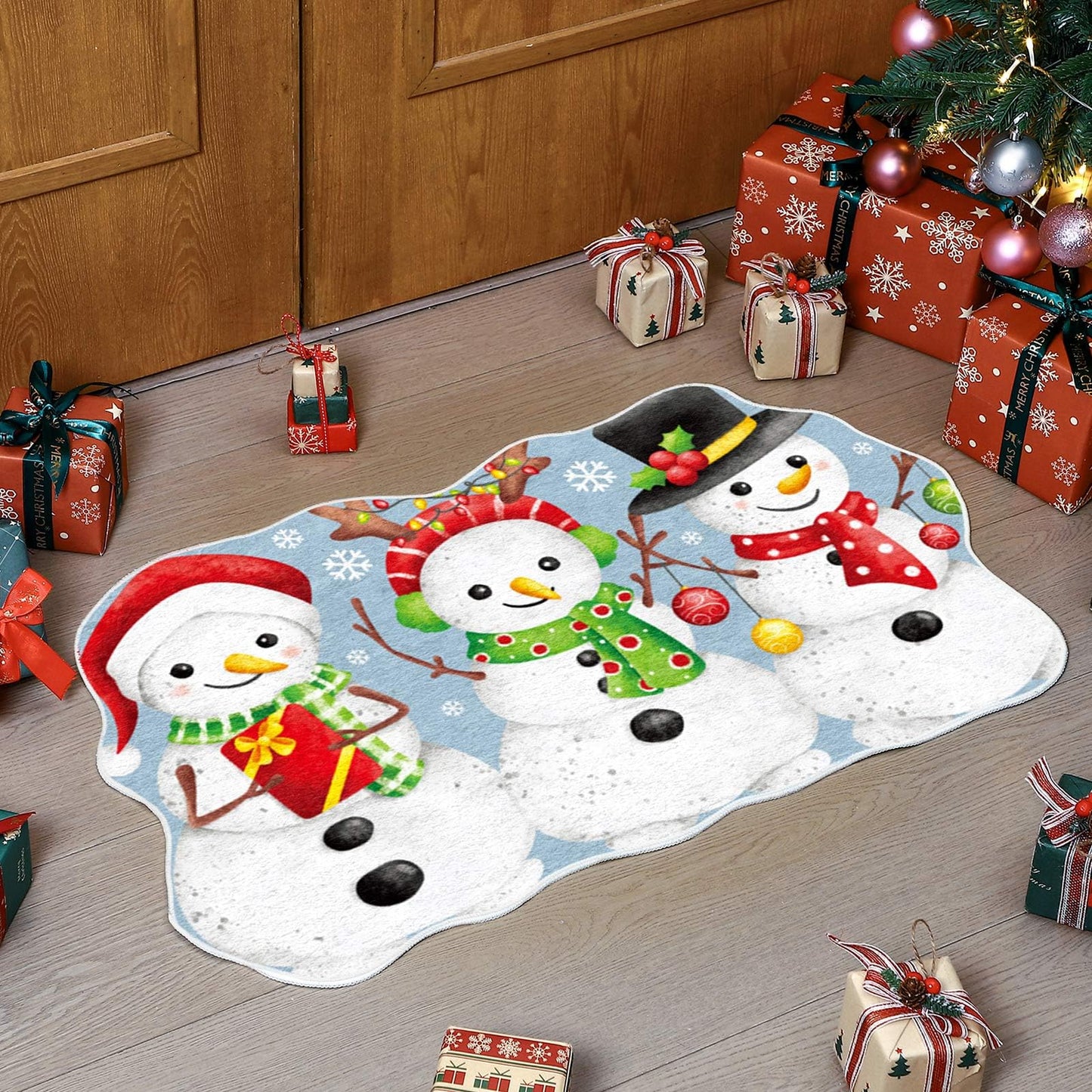 Yuefunny Winter Snowman Rug Snowman Indoor Decor White Non Slip Soft Floor Mat Winter Decorative Rug for Xmas Bathroom Kitchen Bedroom Home Decoration Gift 35 x 22 Inch