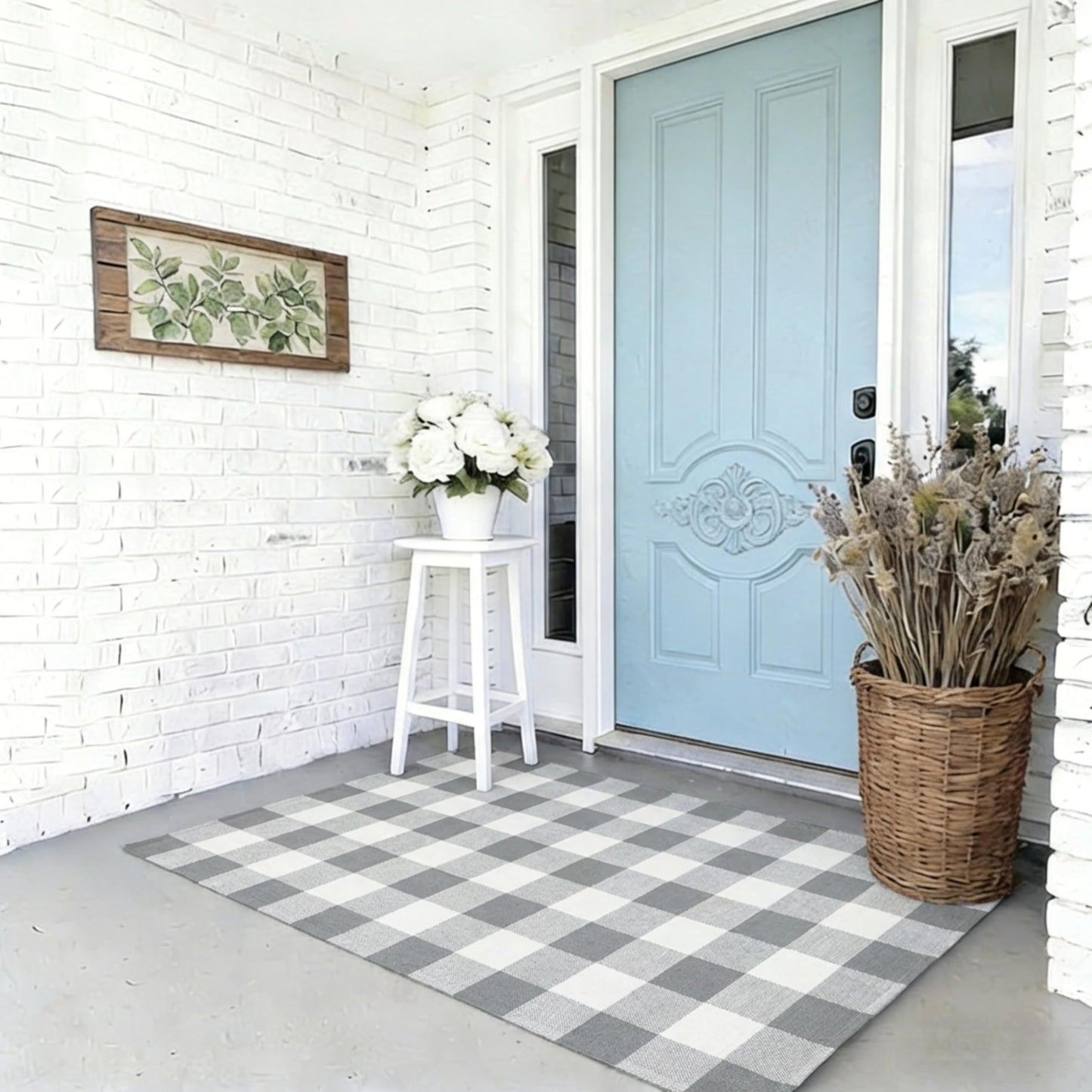 SKYPEA Gray and White Buffalo Plaid Rug 3' x 5', Washable Farmhouse Non-Slip Checkered Doormat, Indoor Outdoor Floor Mat for Living Room, Bedroom, Entryway, Kitchen, Laundry Room, Patio, Porch