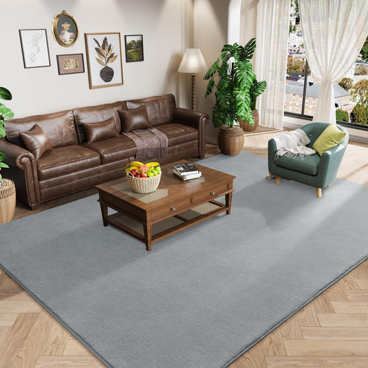 Amearea Modern Area Rugs for Bedroom Living Room, 4x6 Feet Grey Thickened Memory Foam Rug, Fluffy Indoor Washable Rugs Non Slip Minimalist Carpet for Kids Boys Girls Dorm Nursery Room Decor
