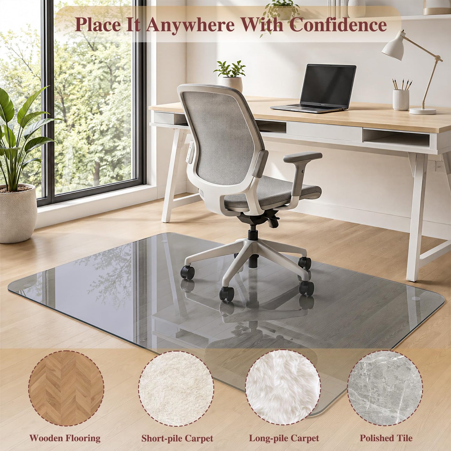 MYSUNORIA Tempered Glass Chair Mat, 30"x48" Heavy Duty Office Chair Mat for Carpet, Grey Carpet Protector Mat for Office Chair, Hides Dirt/Fur Better, Noise-Free Gliding Shatterproof for Office Desk