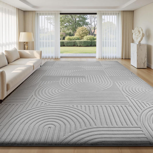 Sour Lemon Area Rugs 9x12 Living Room, Machine Washable Rugs for Bedroom, Soft Large Area Rug Modern Geometric, Non-Slip Grey Rug Carpet, Indoor Rug for Kids Room Dorm Office Home Decor Aesthetic