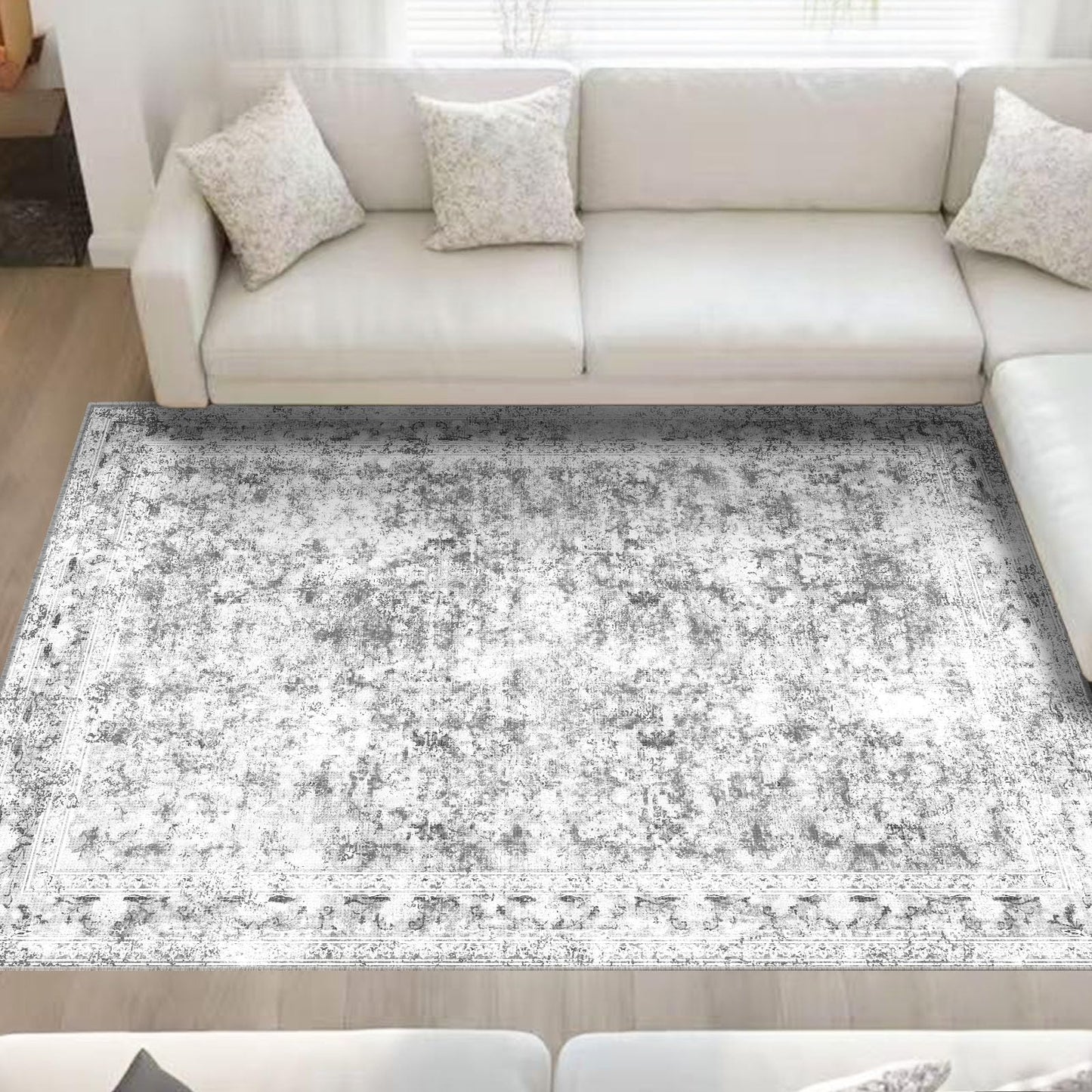 LOOMY 4x6 Grey Washable Rug – Faux Wool Plush Carpet for Living Room or Bedroom, Stain-Resistant & Pet-Friendly