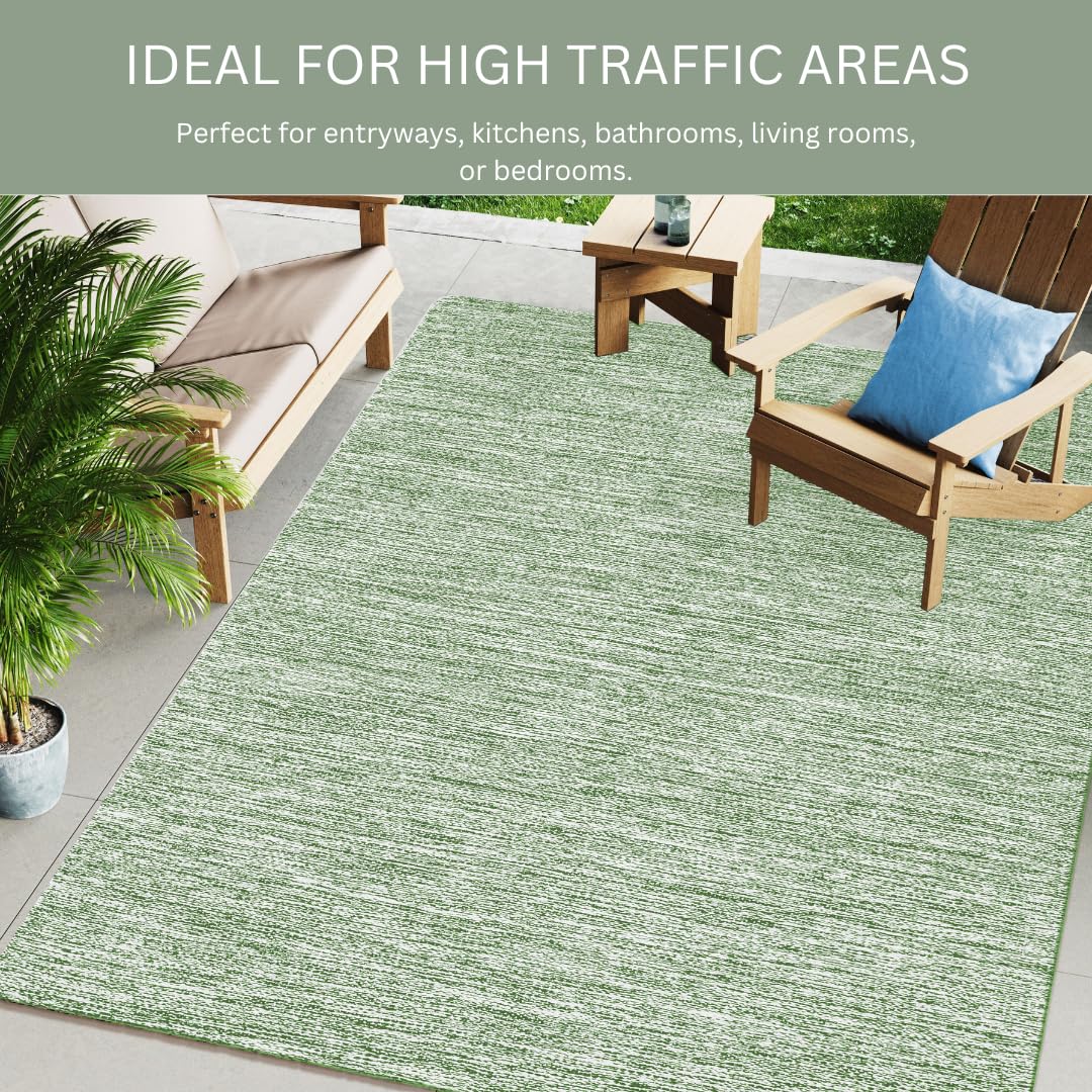 CottonCove Hand Woven Area Rug 4x6 Feet - Rustic Farmhouse Bohemian Accent Rug for Living Room Bedroom Kitchen Entryway Floor Mats - Ideal for High Traffic Areas 100% Cotton Rag Rug Green