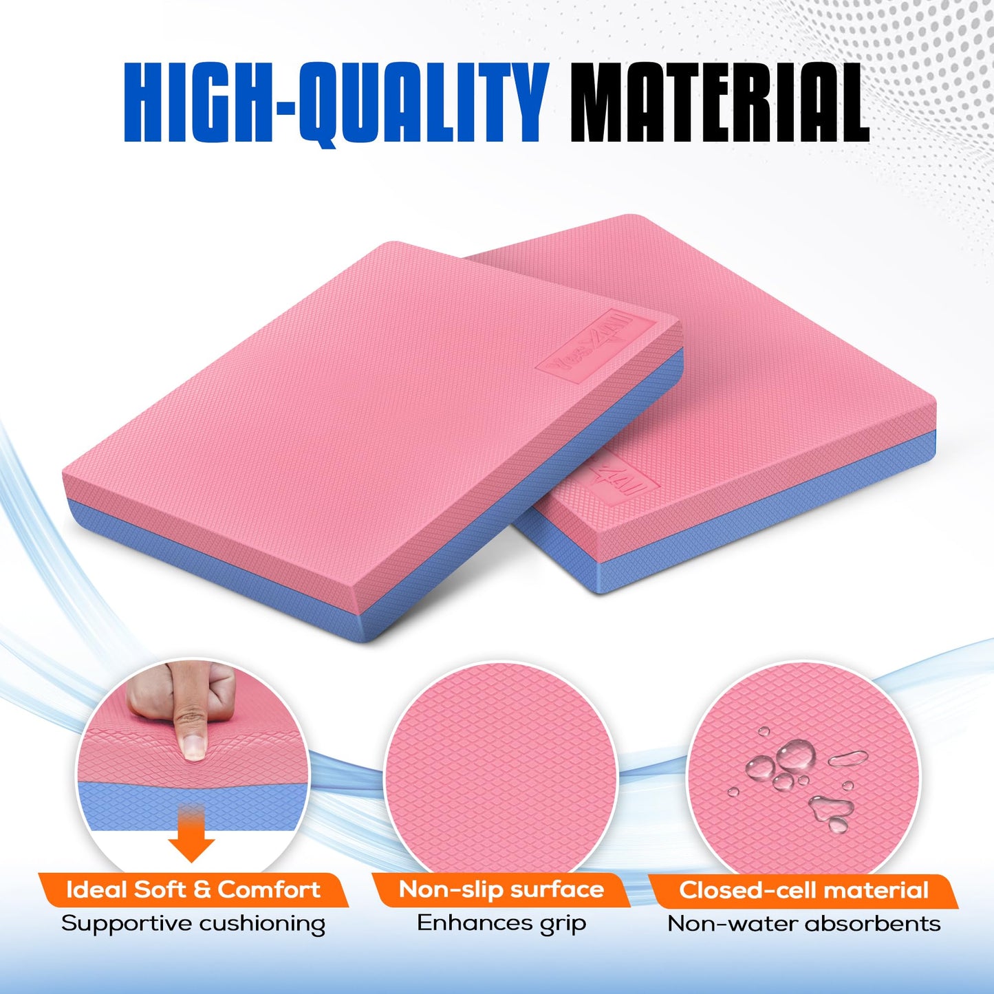 Yes4All Foam Balance Pad, Non-Slip Foam Mat for Yoga & Strength Training, Exercise Knee Pad for Floor Workouts, Soft Cushion for Balance Training - Rose Quartz/Serenity, L