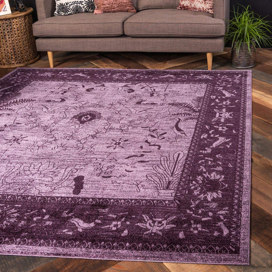 Unique Loom La Jolla Collection Farmhouse, Contemporary, Botanical, Traditional, Vintage Area Rug (8' 0 x 8' 0 Square, Violet/Dark Purple)