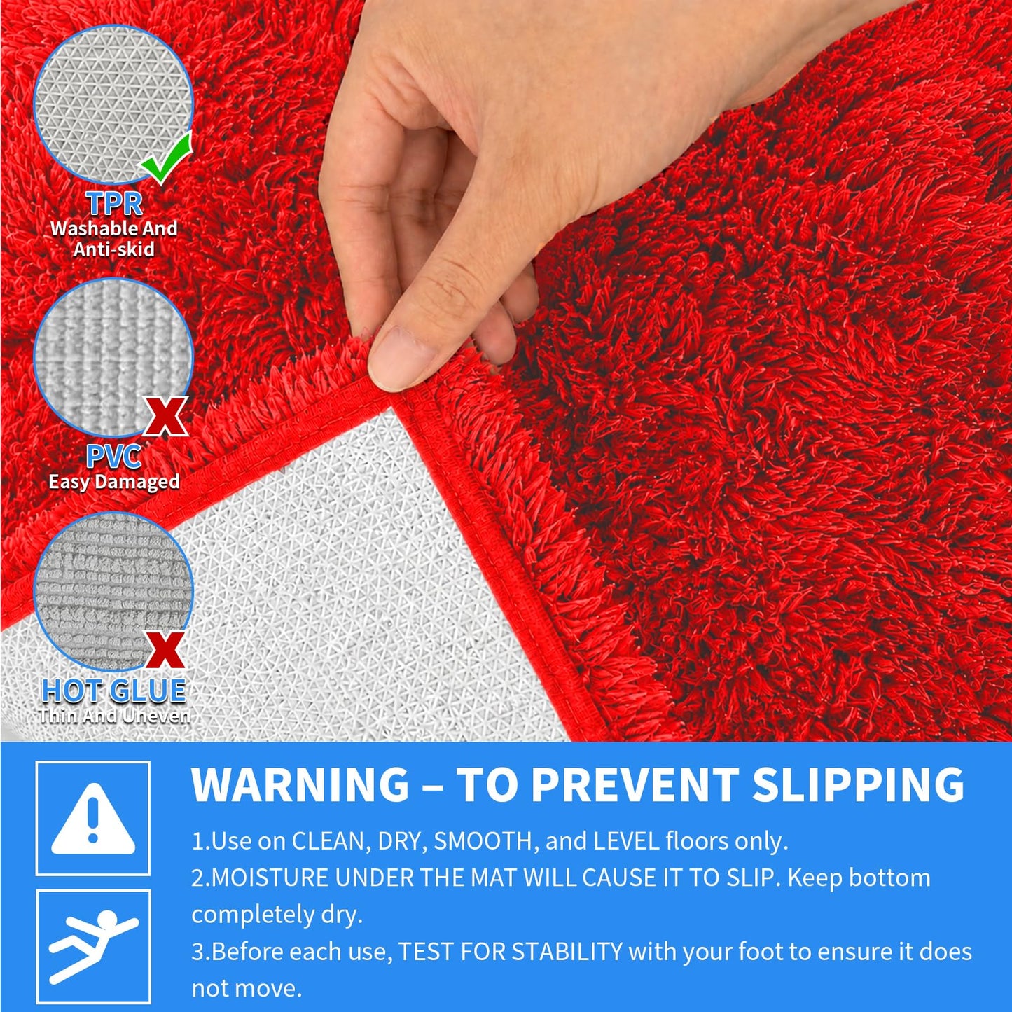 Avrilo Bathroom Rugs Soft Microfiber Non-Slip Absorbent Bath Mats Quick Dry Thick Machine Washable, 32" x 20", Red