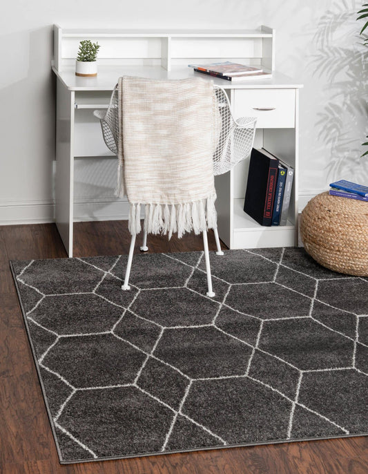 Rugs.com - Lattice Frieze Rug – 6 Ft Square Dark Gray Easy-Clean Rug – Modern Trellis for Living Rooms, Bedrooms, and Offices