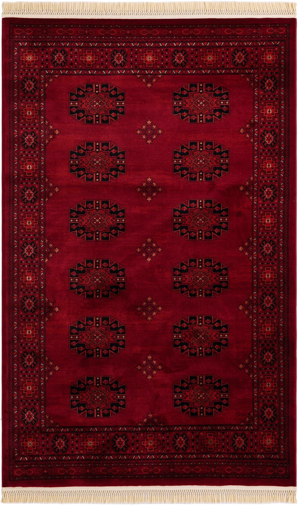 Unique Loom Tekke Collection Over-Dyed Saturated Traditional Torkaman Area Rug (5' 0 x 8' 0 Rectangular, Red/Black)