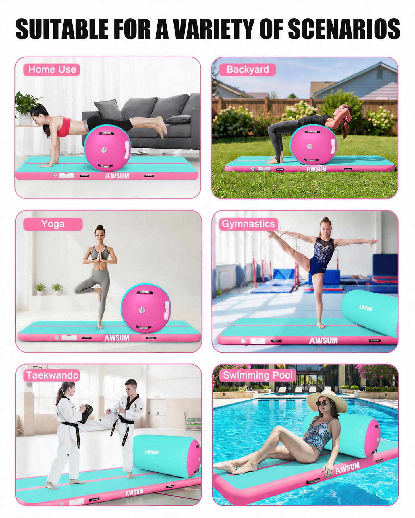 AWSUM Inflatable Gymnastics Mat with Air Barrel for Home Practice 10 FT