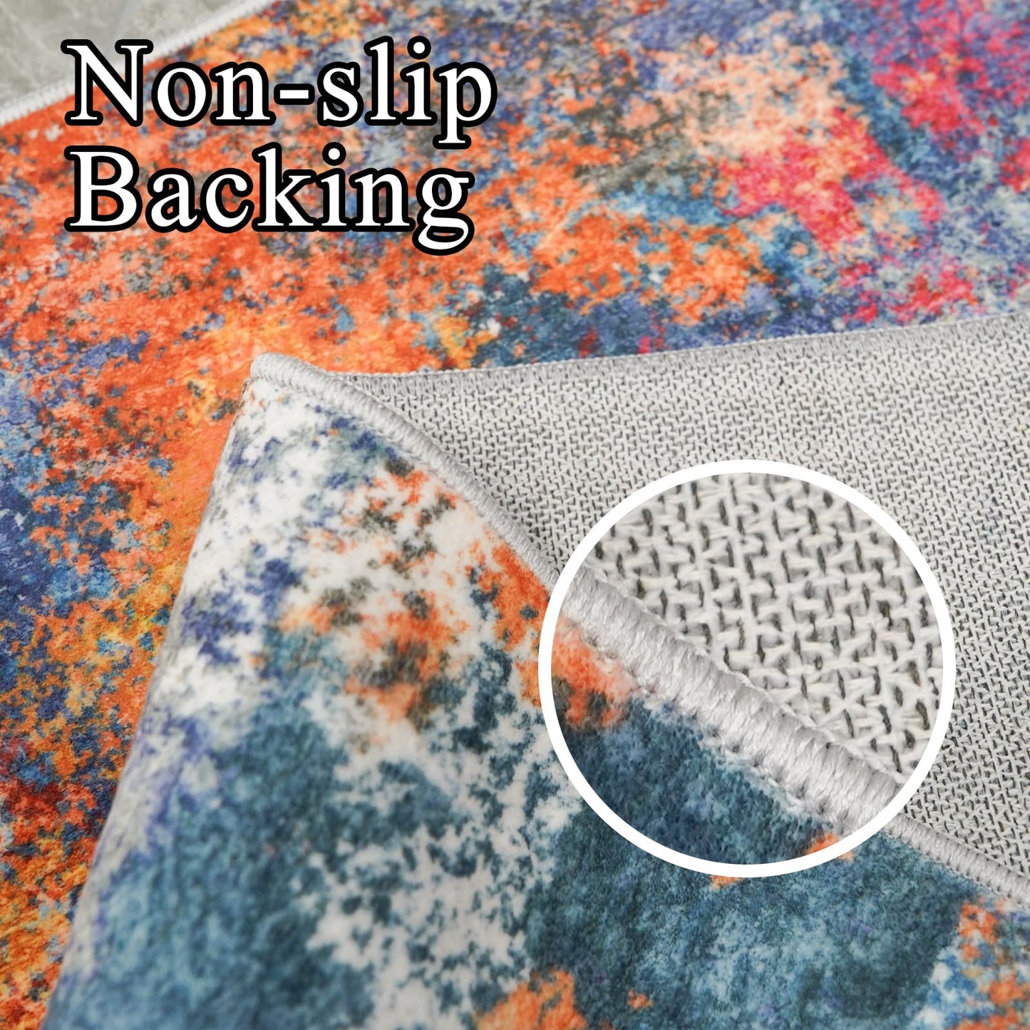 RUUGME Abstract 6ft Round Rug - Large Washable Rugs for Living Room Abstract Colorful Rug Indoor Non Slip Low Pile Carpet Bedroom Soft Foldable Stain Resistant Distressed Thin Mat 6ft Colorful/Multi