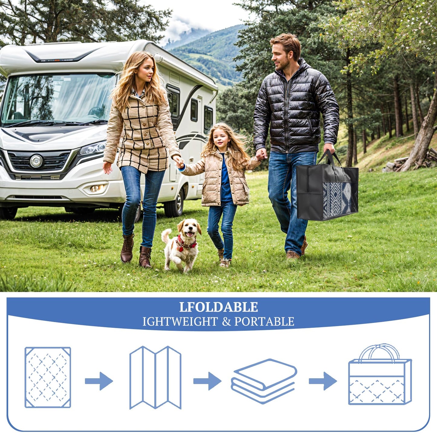 Waterproof Outdoor Rug 8x10 ft, Reversible Plastic Straw Patio Camping Rugs, Outdoor Indoor RV Mat Carpet for Patio, Outside Entry, Backyard, Deck, Bench, Picnic, Camper(8x10,Blue&White)