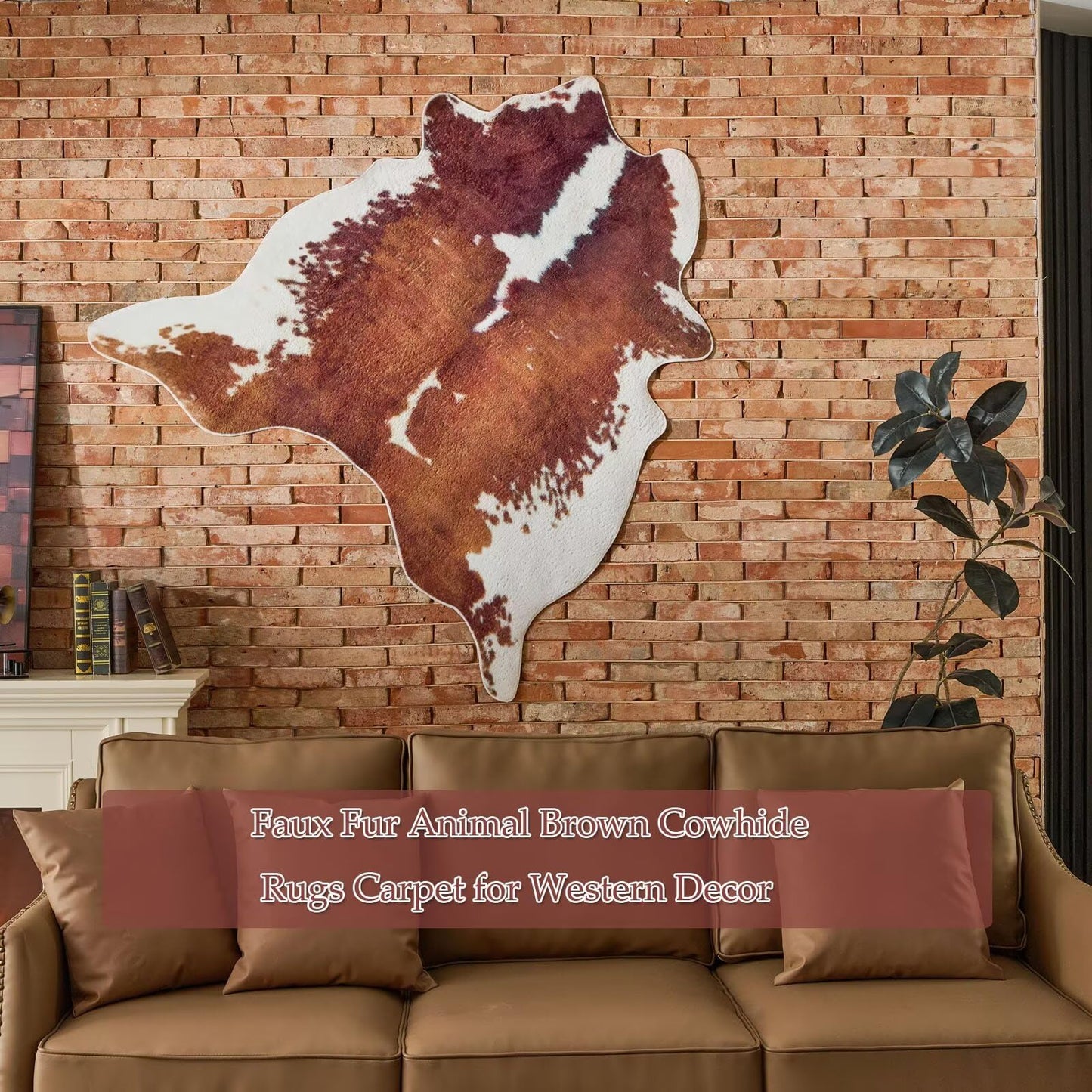 Brown Cowhide Rug,Large Carpet Non-Slip Luxury Faux Fur Cowhide Print Area Rug,Modern Style Animal Cow Print Skin Rugs Carpet for Living Room Bedroom -5.5 * 8FT(65 * 95inch)