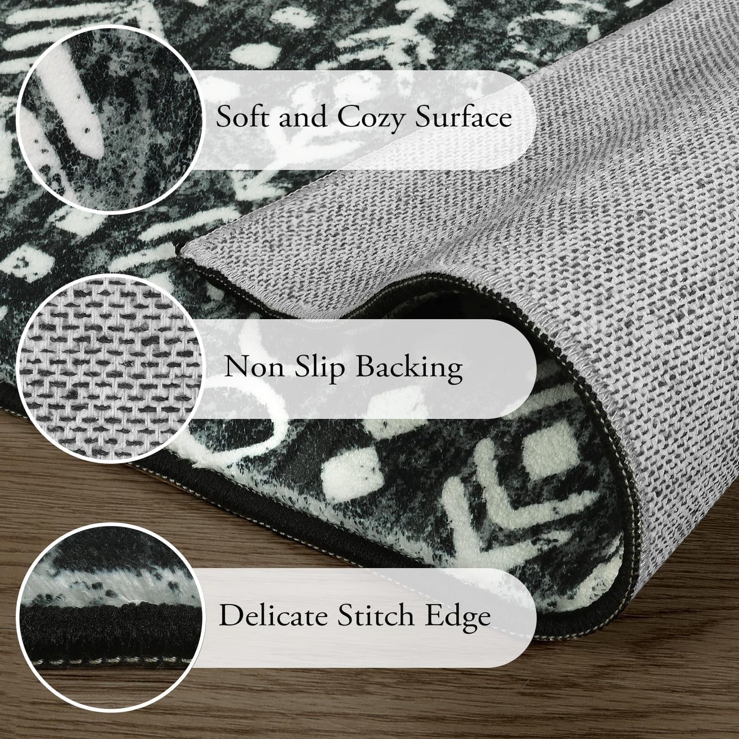 Lahome Moroccan Small Rug 2x3, Black and White Non-Slip Washable Indoor Front Door Mat with Rubber Backing, Low-Profile Modern Farmhouse Boho Area Rug for Entryway Bathroom Kitchen Decor Varena