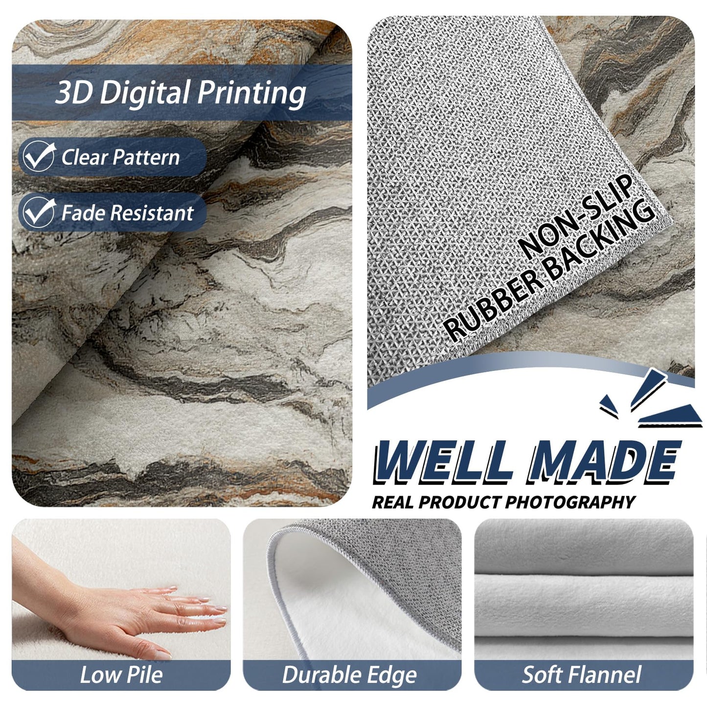Aquailis Marble Rugs for Living Room - Marble Swirl Rug, 3x4 Rug, Modern Abstract Area Rug, Contemporary Washable Non Slip Rugs, Beige Luxury Carpet - Home Decor, Modern Gifts for Women