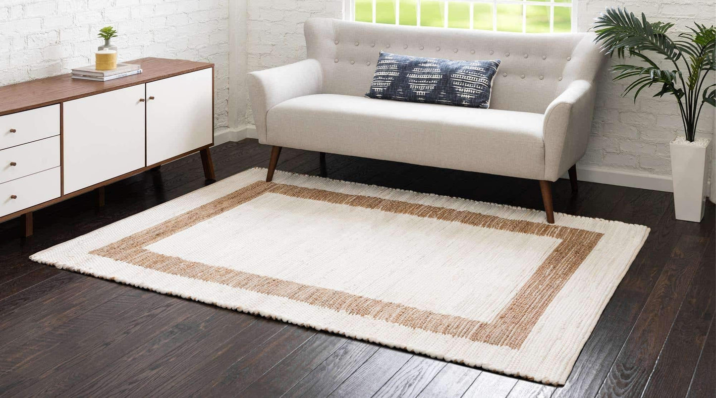 Unique Loom Chindi Jute Collection Area Rug (5' 1" x 8' Rectangle, White and Natural/ Natural)