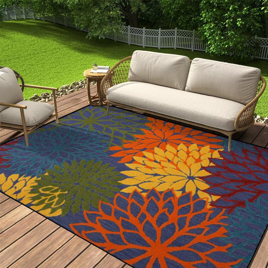 Outdoor Rug Patio Rug, Crystal Velvet Fabric Outside Carpet Thickened Wear-Resistant and Washable Picnic Rug Mat 160x230cm