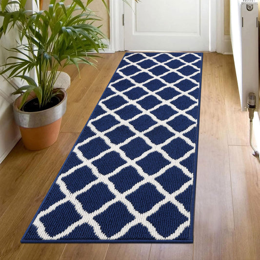 SHACOS Runner Rugs 20"x59" for Entryway Kitchen Hallway Indoor Washable Rug Runner Non Slip Rubber Backing Dirt Trapping Doorway Entrance Runner Rug, Navy Blue
