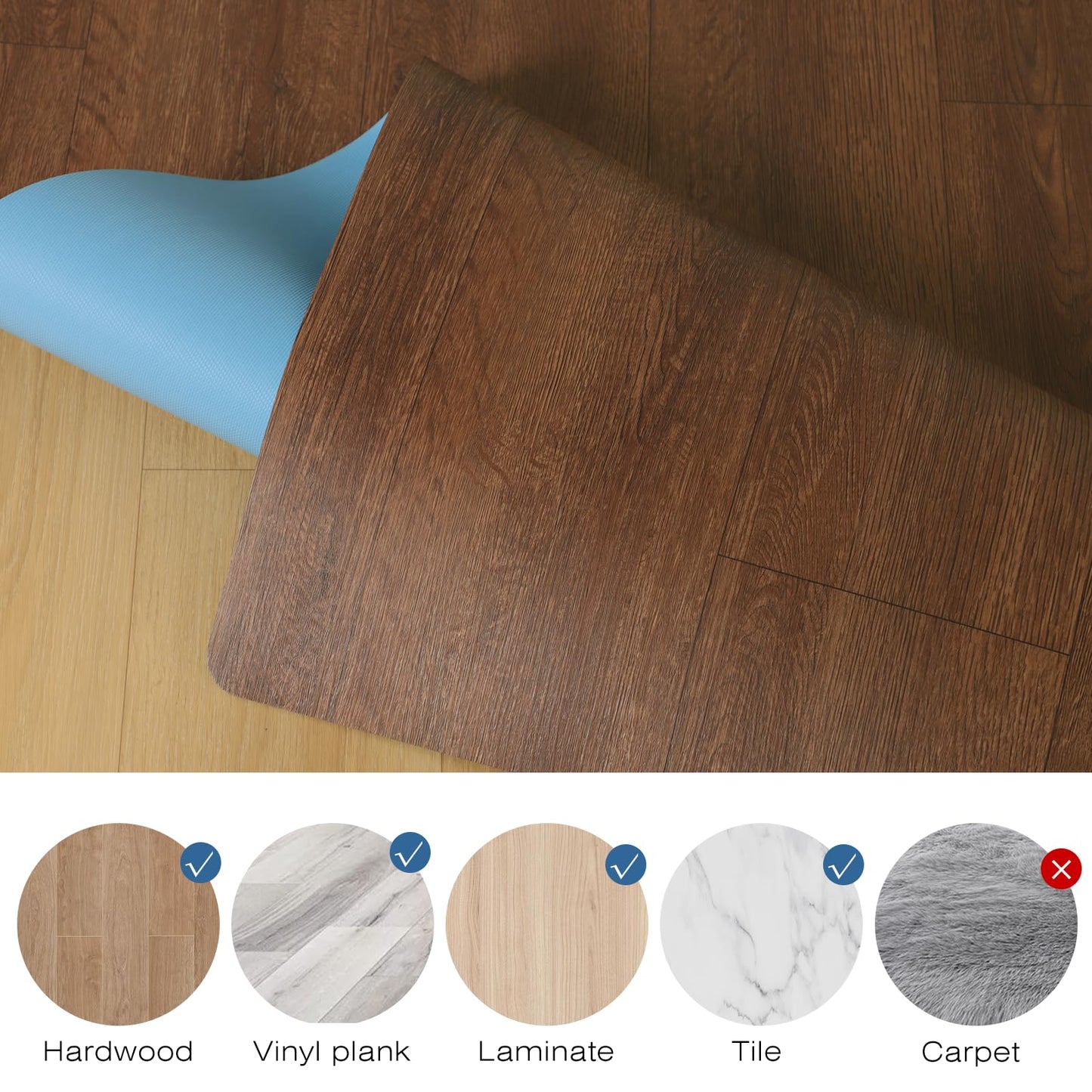 Upgraded 50"x 72" Heavy Duty Mat for Office Chair on Hardwood Floors, Non-Slip PVC Chair Mats for Hardwood Floors, Scratch-Resistant Desk Chairs Mat for Hard Floor, Under Desk Mats for Rolling Chairs