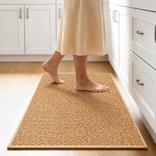 Lenvise Kitchen Rugs 17"x30", Non-Slip Kitchen Mats for Floor, Machine Washable Absorbent Kitchen Runner, Stain Resistant Rug with Rubber Backing for Kitchen, Hallway, Laundry & Sink, Camel