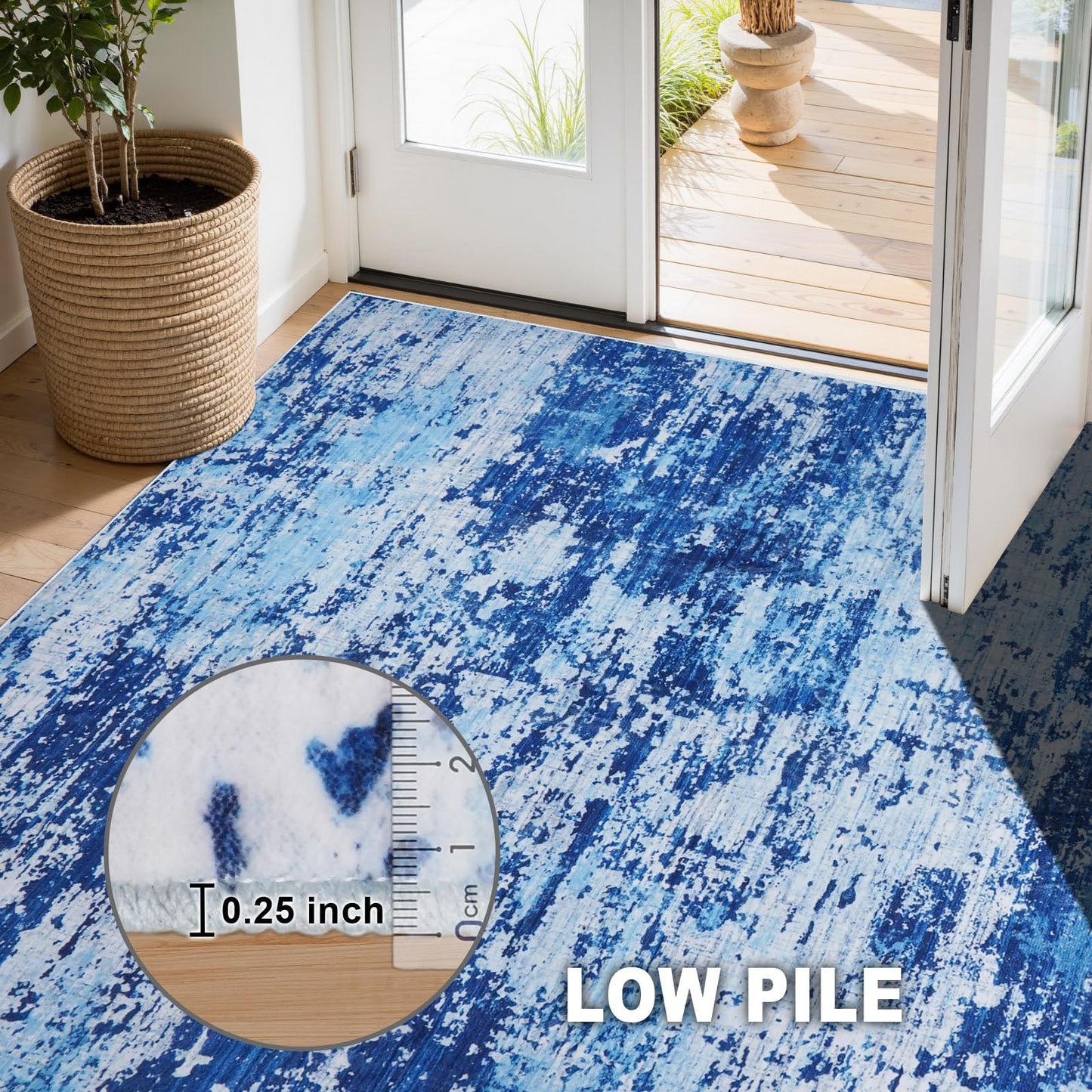 LWYYQB 5x7 Washable Modern Abstract Area Rug: Soft Non-Slip Stain Resistant Indoor Floor Carpet for Living Room Bedroom Dining Room Home Office - Blue