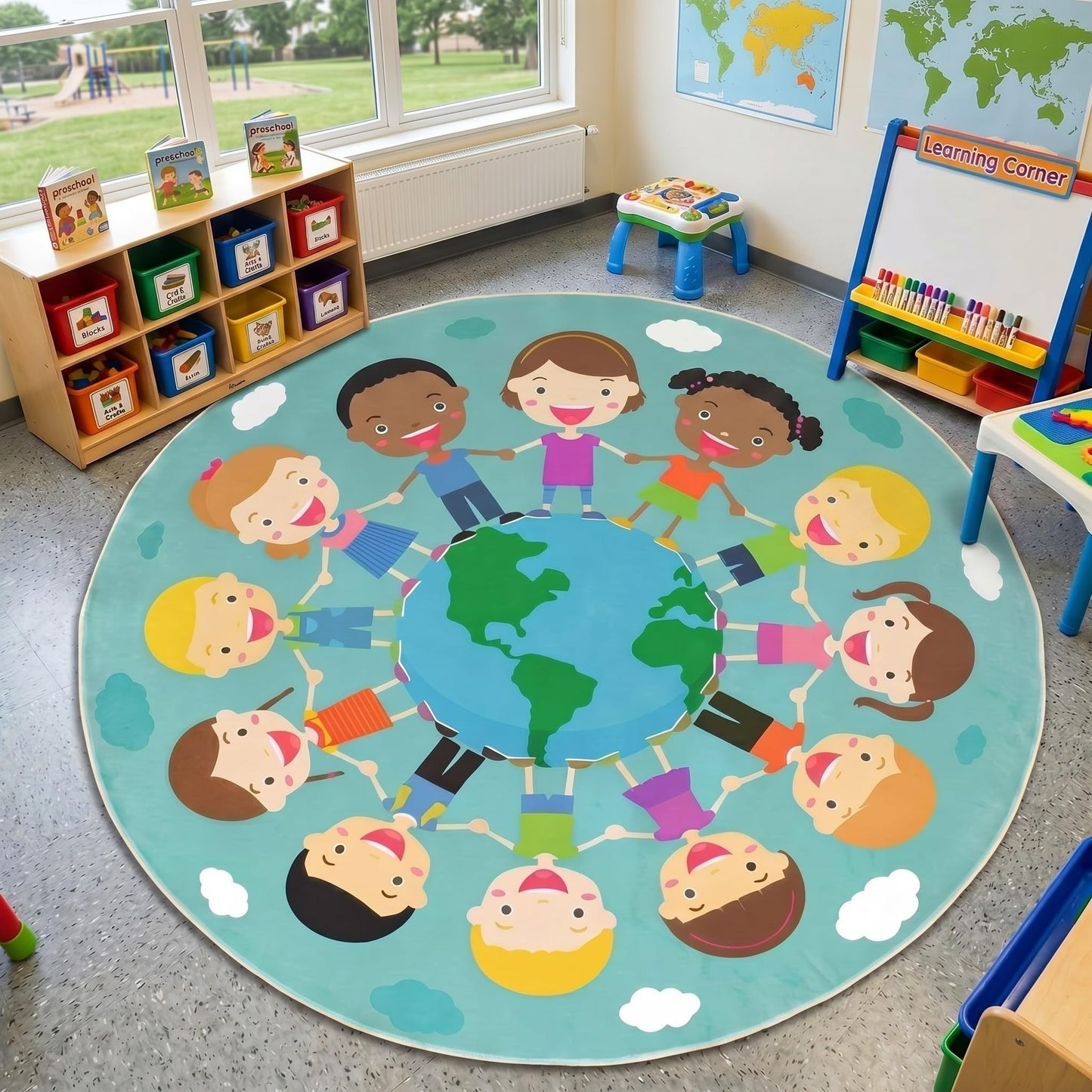 Klyyo Clyro 6 Ft Large Classroom Round Rug Elementary, Classroom Reading Corner Rug Back to School Reading Corner for Preschool Kindergarten Learning Space Playroom Nursery(Children of the World)