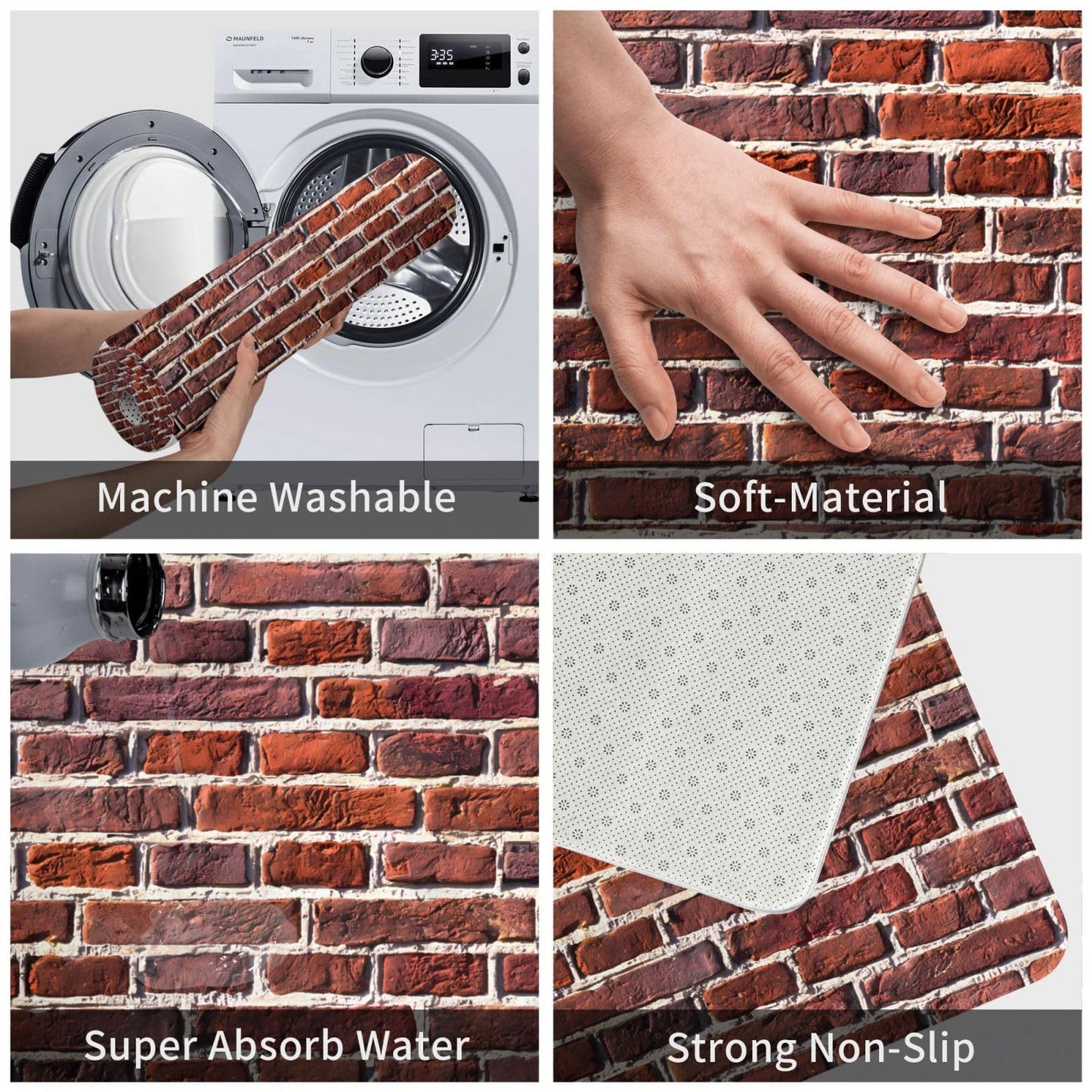 FNXILQZ Red Brick Wall Stone Bricks Masonry Mats, Welcome Mat for Outdoor Indoor, Decorative Door Mat 16 X 24 in