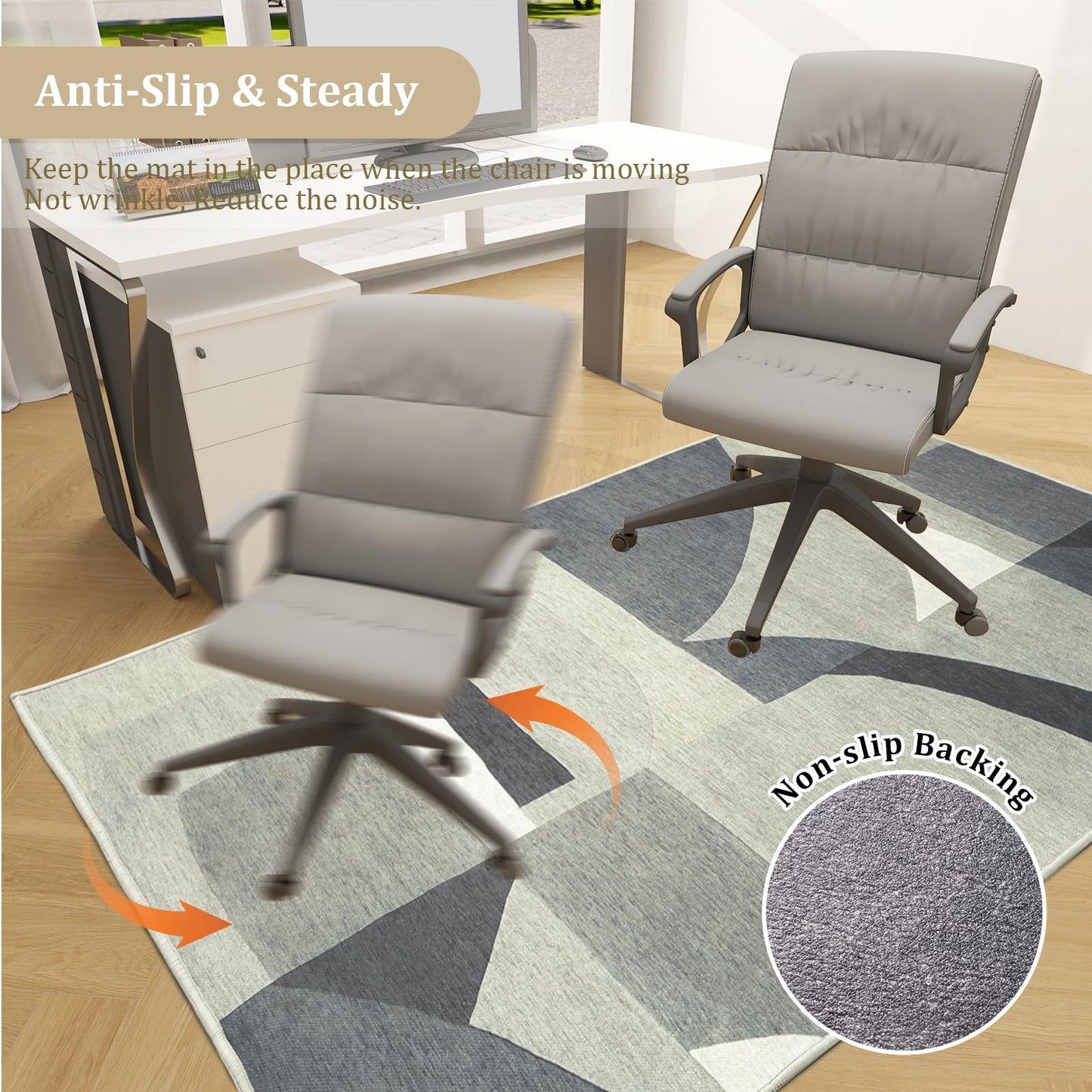 Office Chair Mat for Hardwood Floor, 60"x45" Easy Glide Computer Desk Mat Protector for Rolling Chair Under Desk Rug Nonslip Backing, Machine Wash, (Modern)