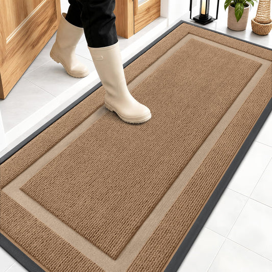 OLANLY Front Door Mat Indoor Outdoor Entrance, Waterproof All-Season, All-Weather Doormat, Sturdy Natural Rubber, Fade Resistant, Low Profile, Easy Clean Patio Porch Entryway Mat, 59x23, Light Borwn