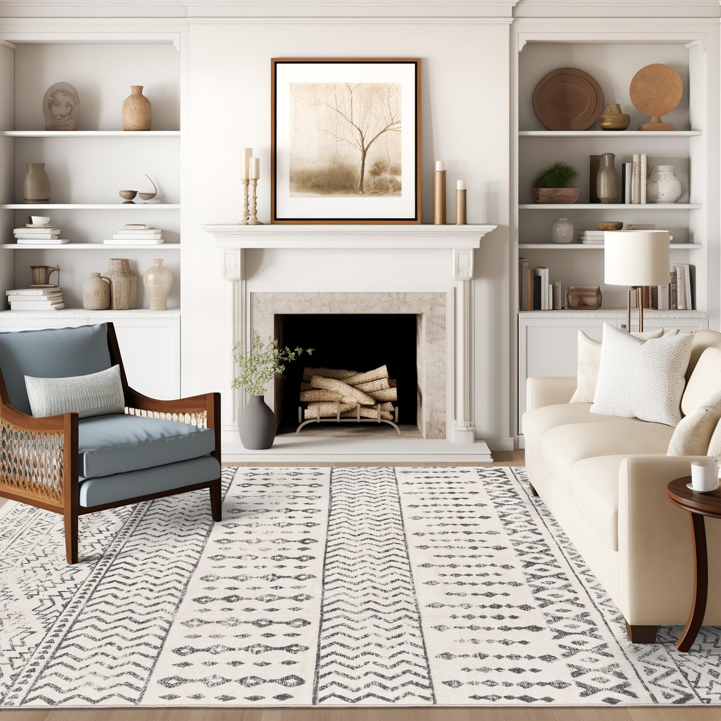 Art&Tuft 8x10 Area Rug, Super Soft Washable Rugs 8x10, Anti-Slip Backing Area Rugs for Living Room, Foldable Ultra-Thin Moroccan Area Rug(8'x10', Ivory)