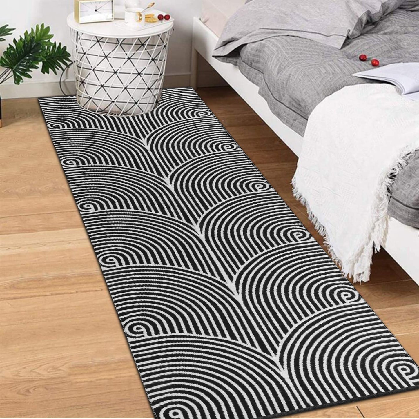 Tiffasea Woven Runner Rug 2'x6', Machine Washable Indoor Outdoor Rugs Cotton Reversible Hallway Runner Rug Entryway Carpet Runner for Living Room/Laundry/Bathroom/Bedroom(Black and White)