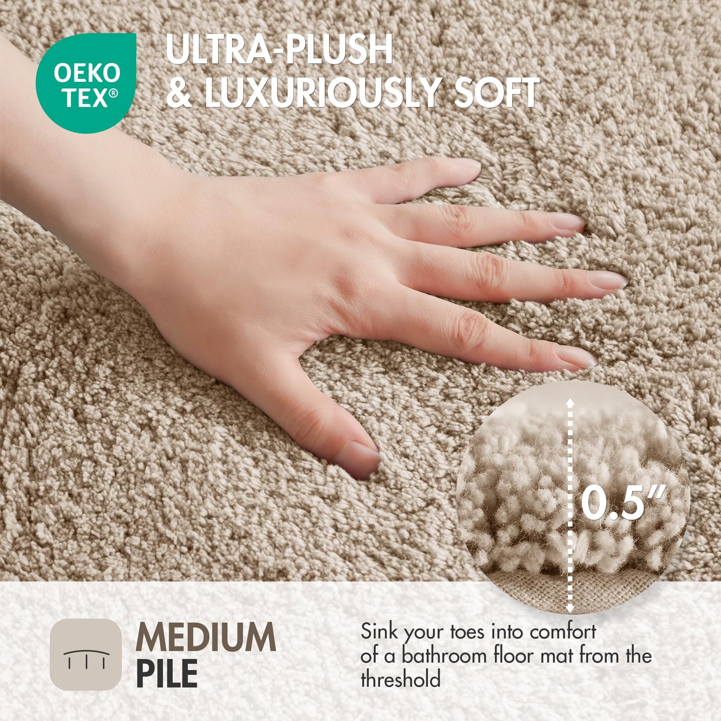 Madison Park Evan 100% Cotton Bathroom Rug Non Slip Backing-Luxrurious Tufted Plush Bath Mat Absorbent, Quick Dry, Spa Design Shower Room Décor, 24x40, Taupe