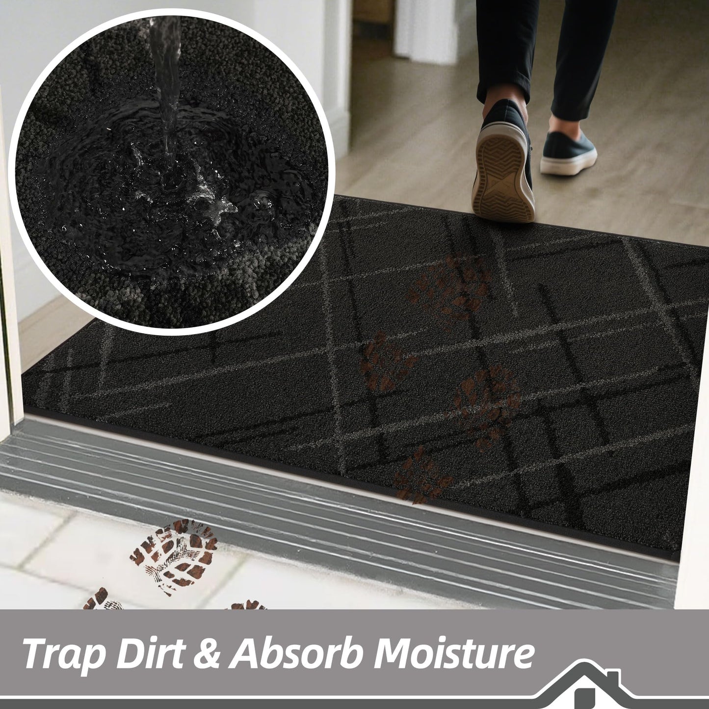 BEQHAUSE Door Mat 20" x 32", Non Slip Entryway Rugs Washable, Dirt Trapper Front Door Mat,Low Profile Absorbent Floor Mats for Front Back Door and Entryway, Dark Grey
