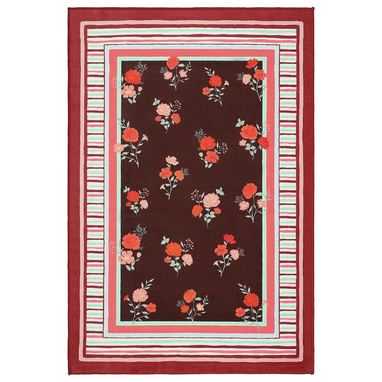 GarveeHome Red 8x10 Area Rug, Vintage Floral Design, Machine Washable Rug Low Pile, Lightweight Non Slip, Soft Carpet for Living Room Bedroom Dining Room Nursery
