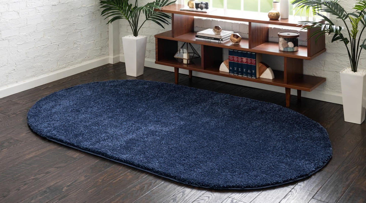 Unique Loom Solo Collection Area Rug - Calabasas (3' 3" x 5' 3" Oval, Navy Blue)