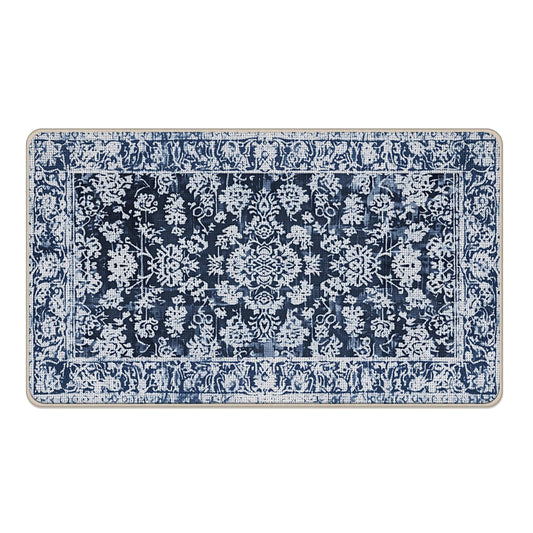 Livcoz Vintage Distressed Floral Welcome Front Door Mat, Retro Blue White Flower Decorative Doormat Non-Slip Floor Entryway Rug, Low Profile Indoor Outdoor Home Kitchen Decoration 17x29 Inches