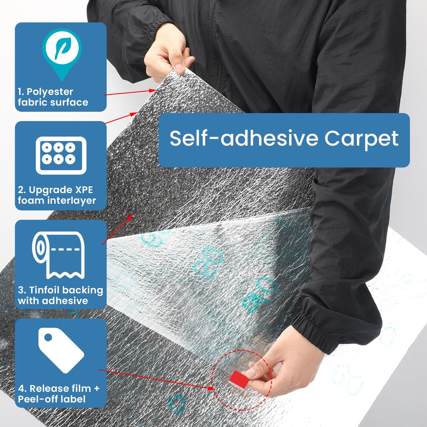 24" x 24" Carpet Tiles Peel and Stick 10Pcs (40 Sqft/Box, Light Gray)