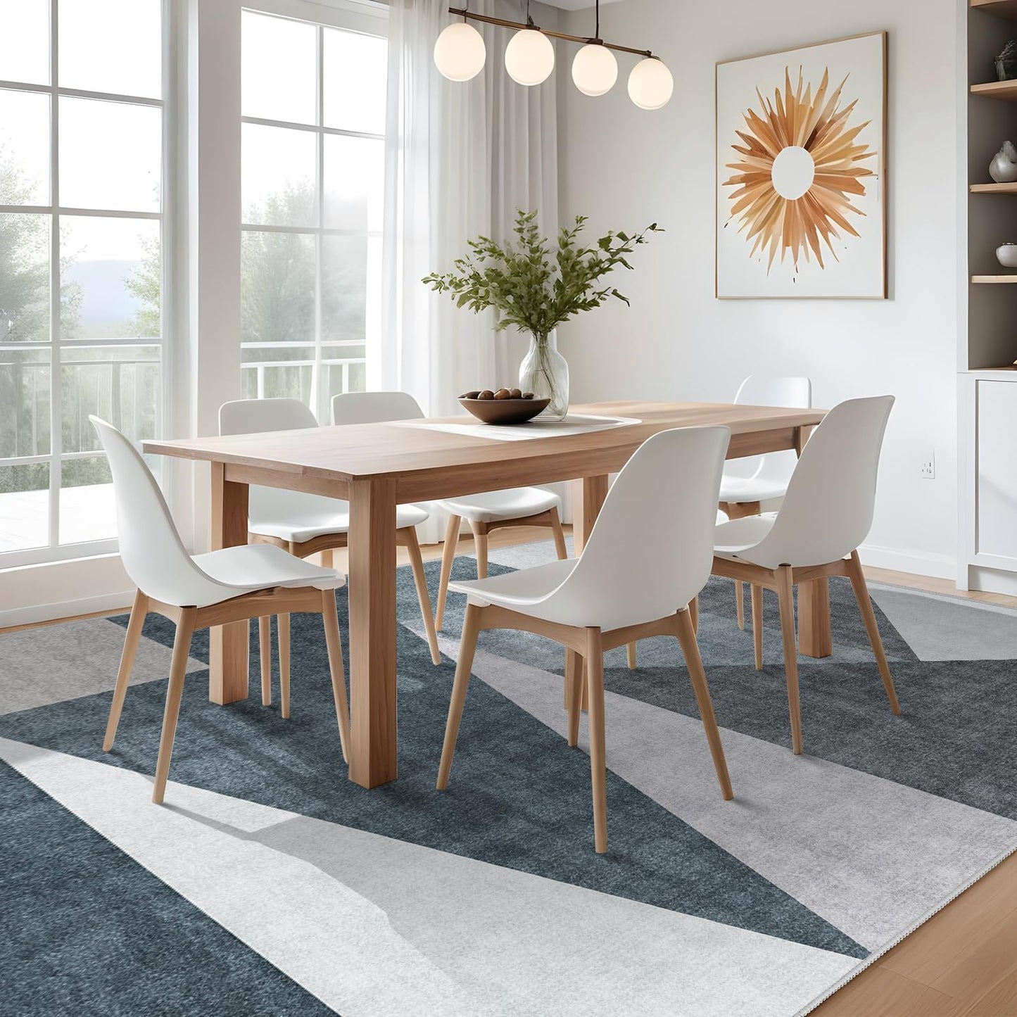 Puino Washable Modern Area Rug: Large 8x10 Geometric Area Rugs for Living Room & Bedroom with Non-Slip Backing Modern Geometric Carpet for Living Room Blue Grey 8'x10'.