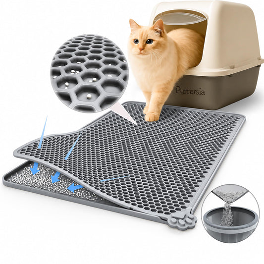 Purrersia Silicone Cat Litter Mat 24x15" Double Layer Honeycomb Non-Slip