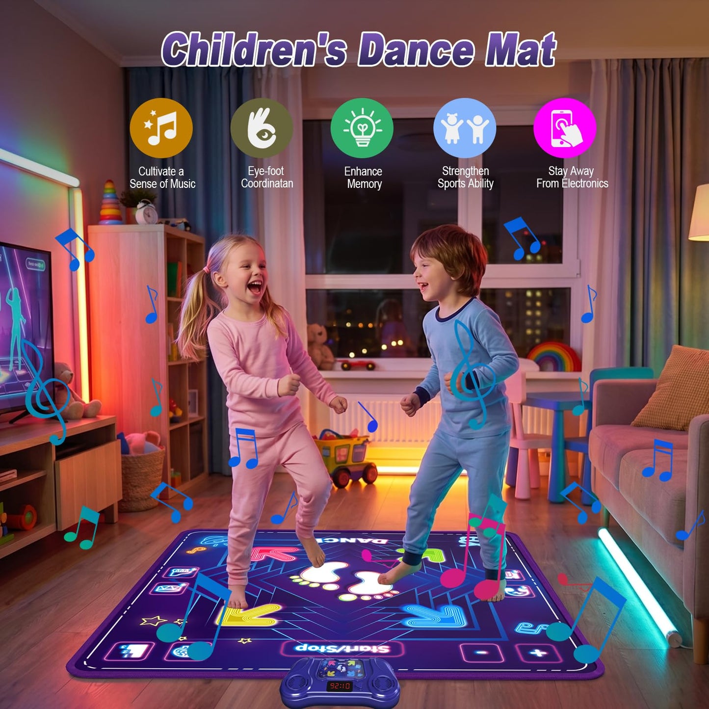 KAKTIN Dance Mat Toys for Kids, Dance Mats with LED Light & Wireless Bluetooth, Music Dance Toy with 5 Modes Game 3 Speeds, Birthday Xmas Gifts for 3-12 Year Old Girls Boys
