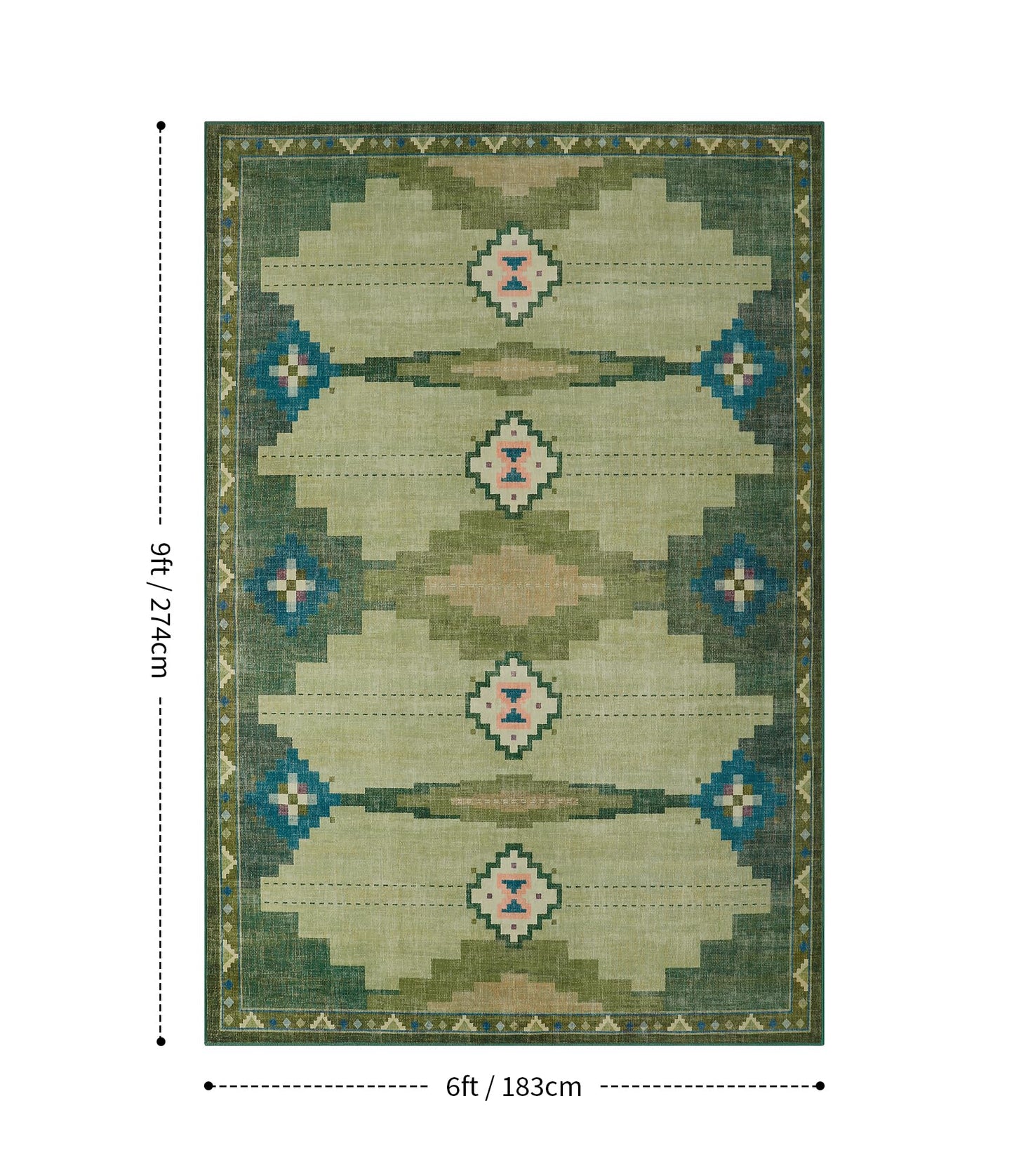 YIHOUSE Mid Century Modern Rugs for Living Room, 6x9 Green Rug No-Slip Southwestern Large Area Rug Washable Rugs for Bedroom, Dining Room