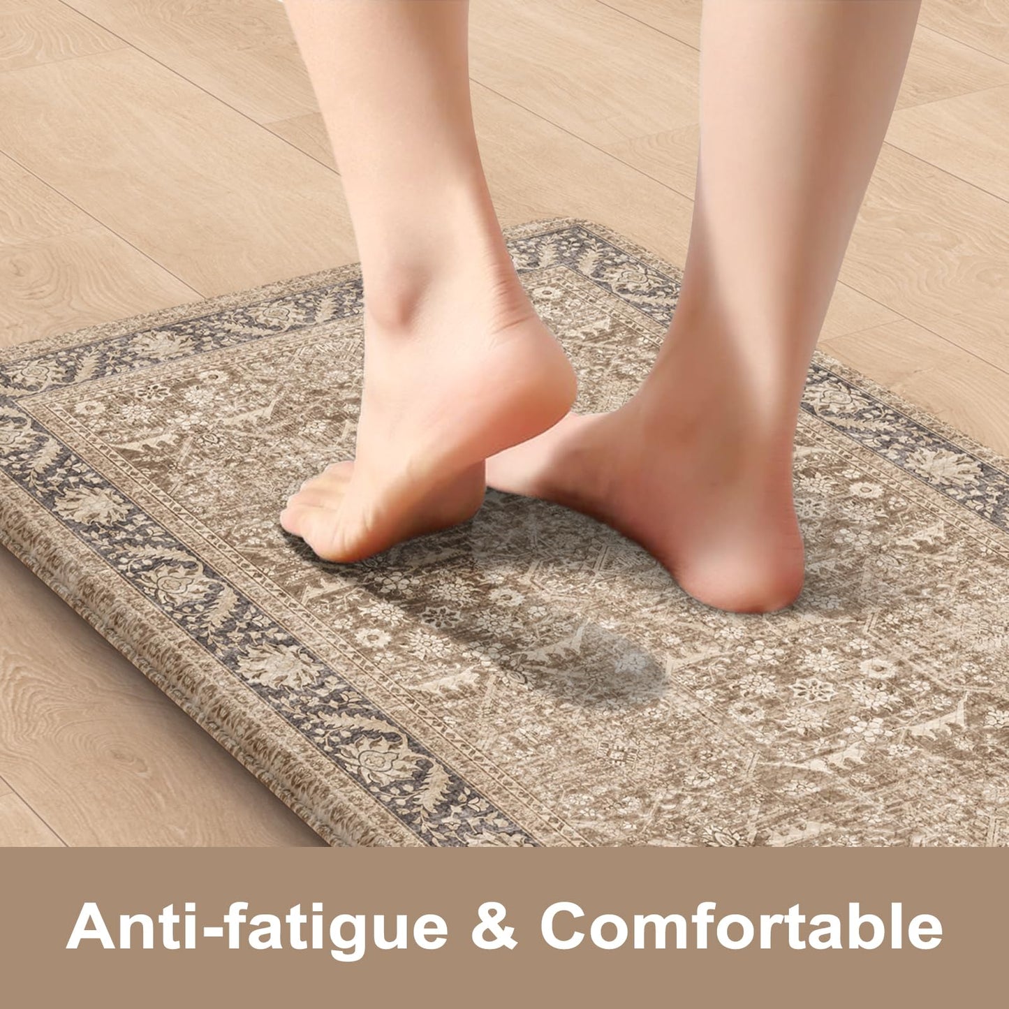 KIMODE Anti Fatigue Kitchen Mat, Boho Distressed Kitchen Rugs Sets of 2, Non Slip Kitchen Mat for Floor, Cushioned Comfort Standing Mat for Sink, Laundry, Office, Desk 17"x47"+17"x29"