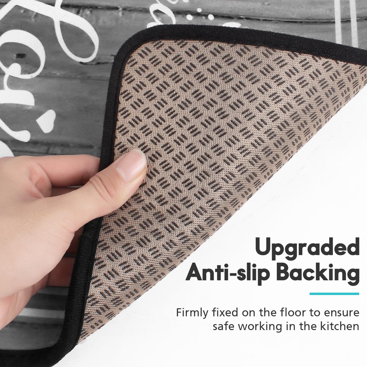 Kitchen Rug Sets of 2 Piece Non Slip Kitchen Rugs and Mats Washable Kitchen Mats for Floor Kitchen Carpet Runner Rugs Decor for Laundry Bathroom Living Room,Grey Kitchen Rules 20"x 59"+20"x 32"