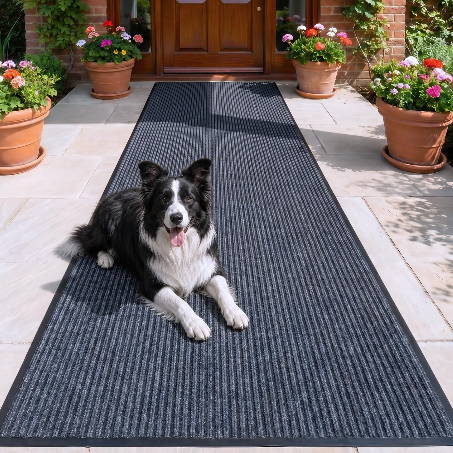 ITINA Long Door Mat 3 x 16 ft Heavy Duty Commercial Floor Mats Indoor Outdoor Entrance Carpet Hallway Runner Absorbent Dirt Trapper with Non-Slip PVC Backing for Home Garage Patio Gray