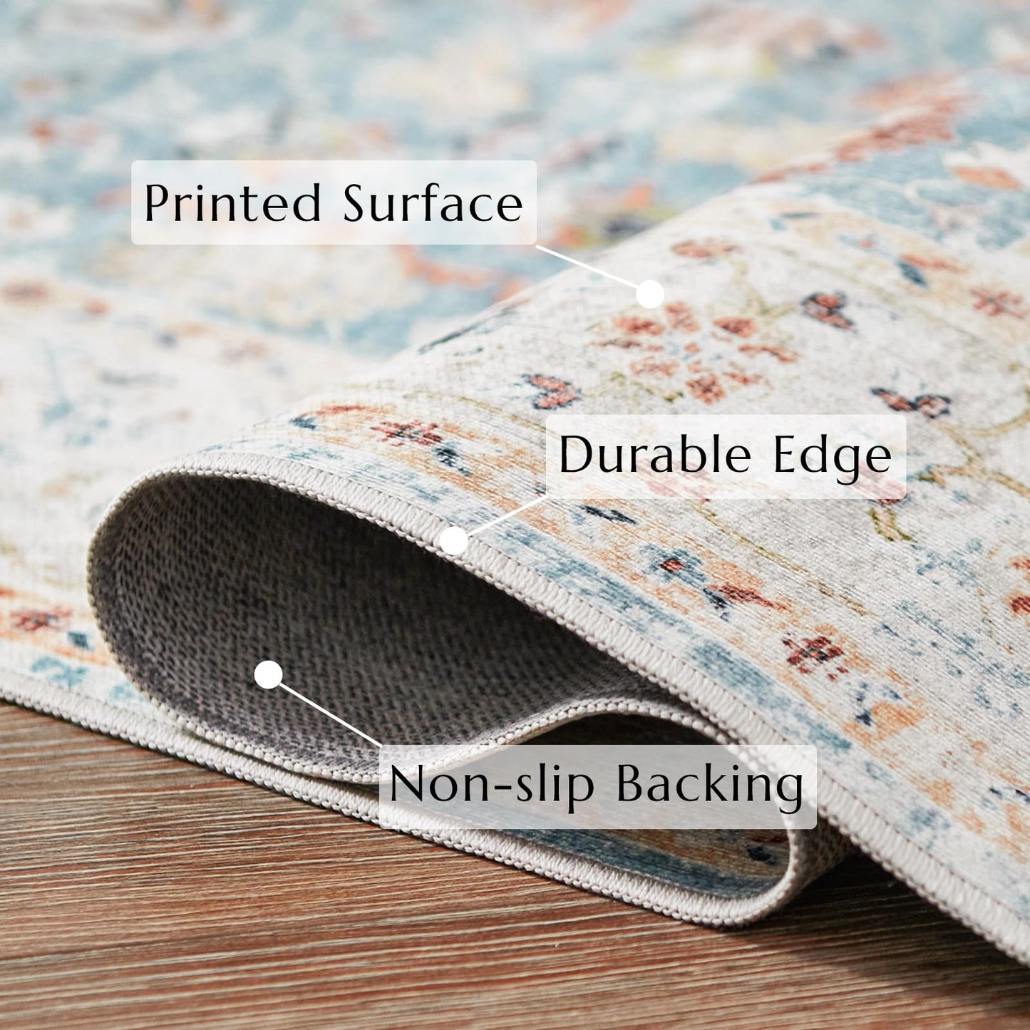 jinchan Runner Rug 2x5 - Hallway Rug Kitchen Washable Runner Vintage Floral Boho Lightweight Thin Non-Slip Retro Distressed Carpet for Entryway Bathroom Bedroom Laundry Room Light Blue