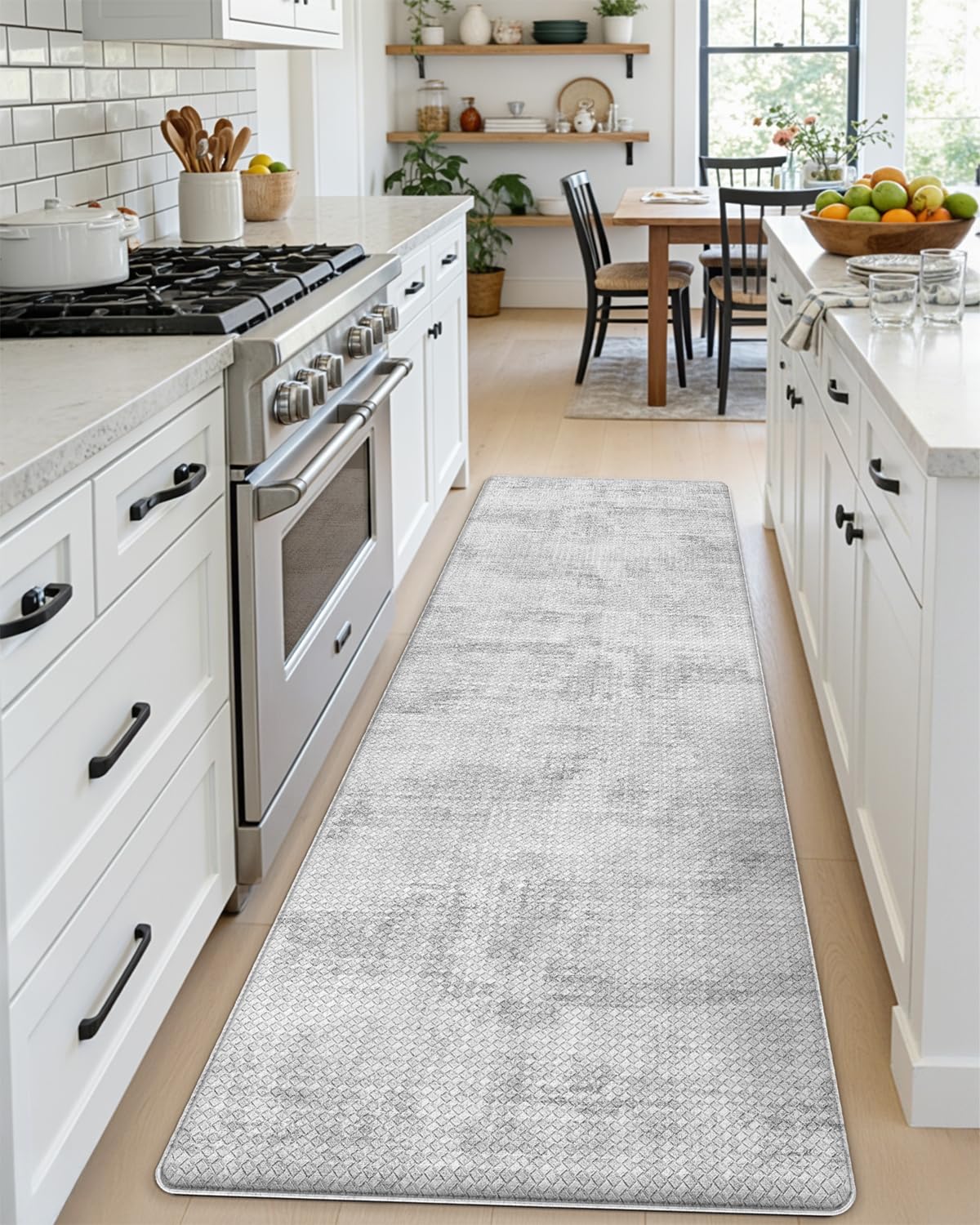 DEXI Kitchen Mats Cushioned Anti Fatigue, 23x86 Floor Padded Runner Rug Non Slip, Waterproof Standing Comfort Memory Foam for Front Sink Laundry, Light Grey