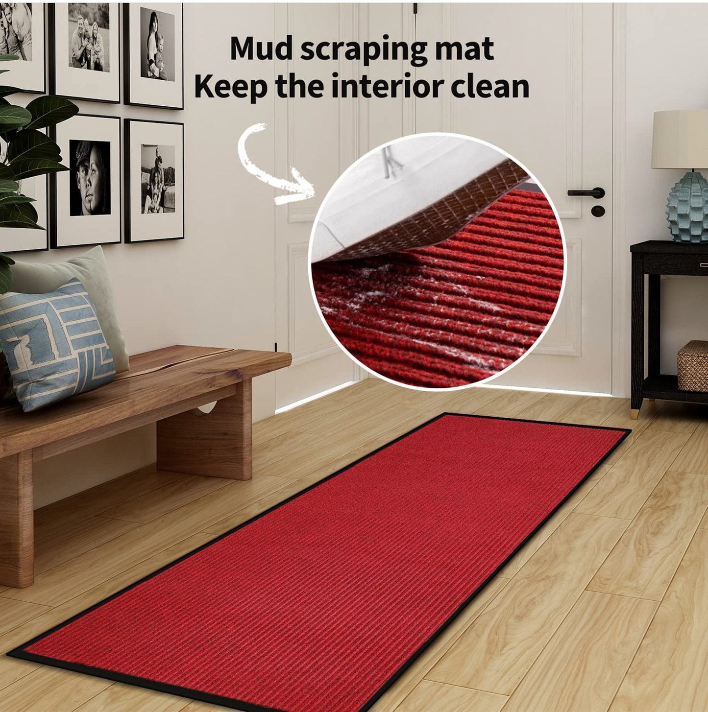 MYOYAY 3x10ft Brush Step Entrance Mat Heavy Duty, Commercial Grade Door Floor Mats Tough Entry Collection Slip Skid Entrance Mat with Rubber Backing Indoor Outdoor Rug Dark Red