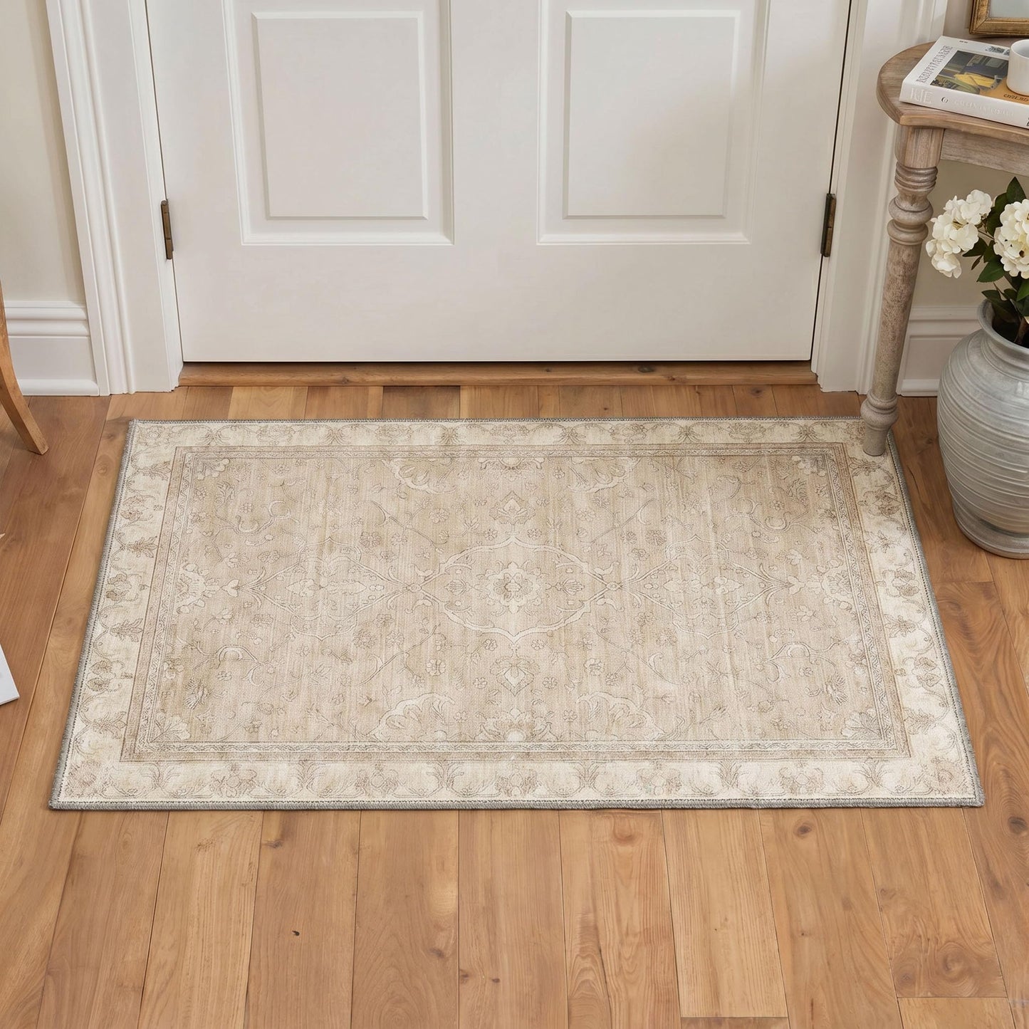 GENIMO 8X10 Area Rugs for Living Room, Machine Washable Non Slip Boho Vintage Rugs, Low Pile Soft Stain Resistant Rug for Bedroom, Dining Room, Home Office, Warm Beige