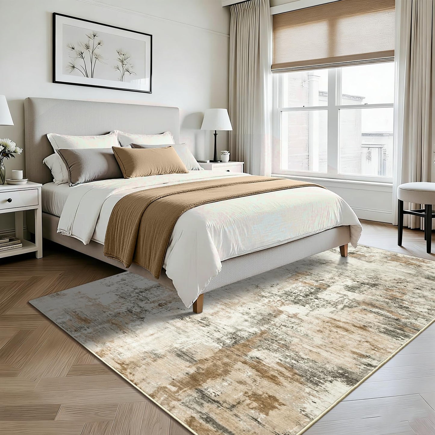 ULTSOFE 5x7 Beige Washable Area Rug for Living Room Bedroom Large Carpet